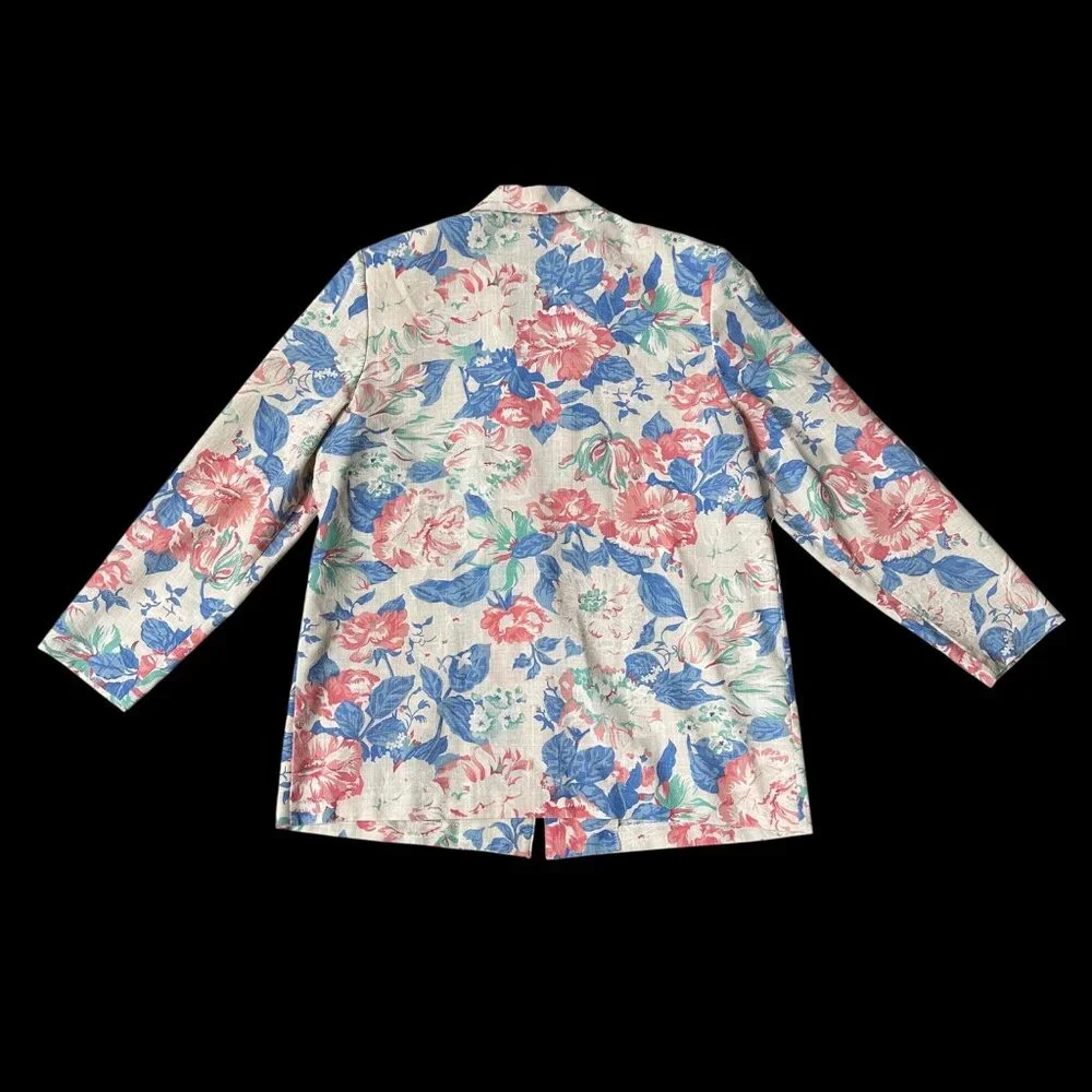 Vintage Floral Blazer 1980s Womens Jacket Pink Blue Shoulder Pads USA Size 18 - Picture 3 of 7